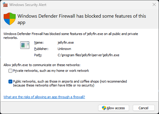 firewall popup